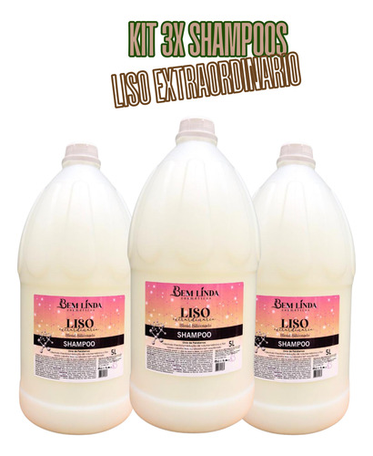 Kit 3 Shampoos Liso Extraordinário Galão 5 Litros Sem Sal
