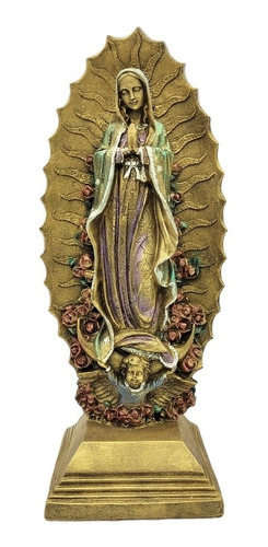 Virgen De Guadalupe Base Cuadrada Ch 32cm Dorada