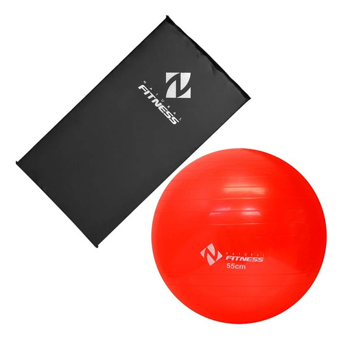 Kit Colchonete Academia +bola Suiça Pilates 55 Cm Cor Preto