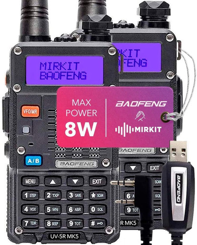 Combo Radios Uv-5r Mk5 8w 2020 1800 Mah Baofeng Mirkit