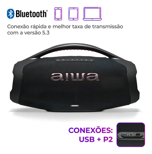 Caixa De Som Boombox Aiwa Aws-bbs-01b 200w Ip66 30hs De Bateria