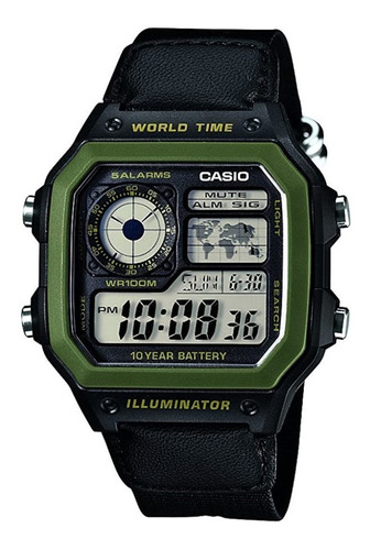 Reloj Casio Ae 1200whb Velcro Hora Mundial 100% Original 