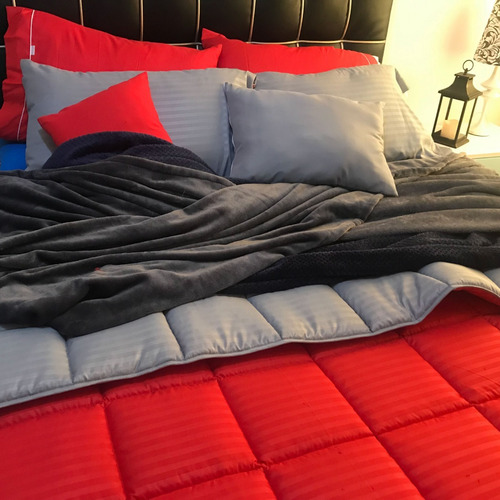 Imagen 4 de 5 de Plumón Sencillo Sateen Stripe - Doble Faz Gris - Rojo