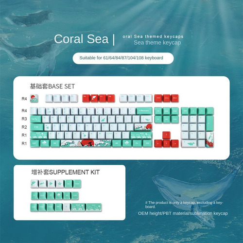 123 Teclas Clave Clave Sublimación Pbt Coral Sea Keycap Para