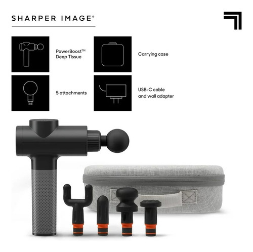 Masajeadora Percusion Sharper Image Powerboost 5 Puntas Color Negro