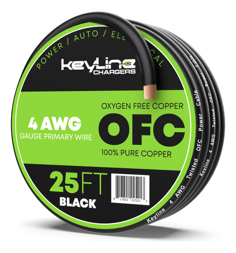 Cable De Calibre 4 Awg (25 Pies), Color Negro, Cobre Sin Oxi