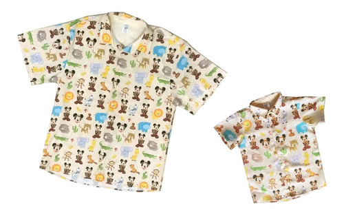 Kit Pai E Filho Mickey Safari Festa Infantil 3 Camisas 