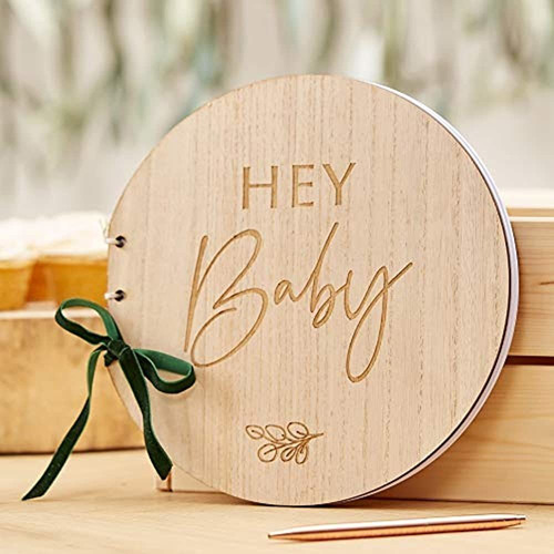 Ginger Ray Botanical Shower Wooden Hey Baby Guestbook, Wood