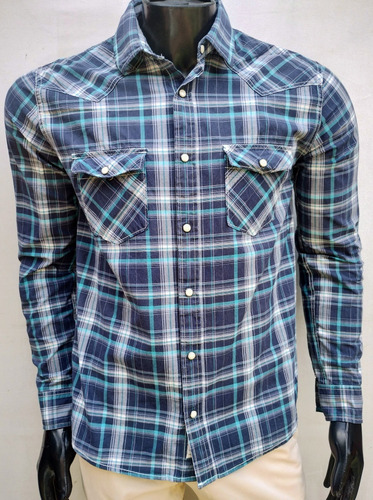 Camisa Legacy M/ Larga Talle M Azul Y Verde 