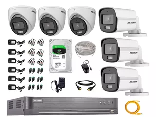 Cámaras Seguridad Kit 6 Hikvision 5mp Colorvu Noche + 2tb