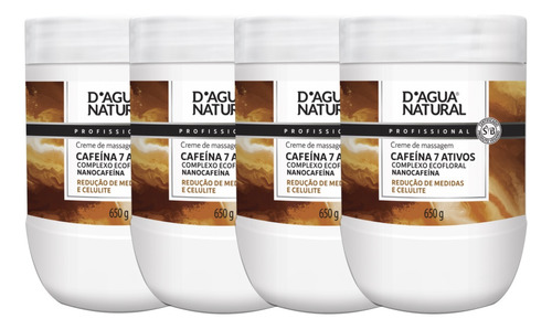4 Creme Massagem Redutora Cafeína  Ativos 650g Dagua Natural