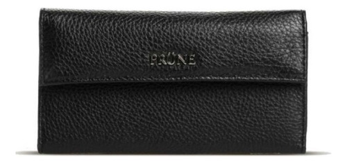 Billetera Prüne Chicago con diseño Graneado color negro roca de cuero - 9.5cm x 16.5cm x 1cm