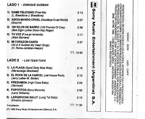 Cassette E. Guzman / Los Teen Tops Grandes Exitos Estándar