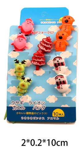 New,. 2 X 10 Piezas De Tenedores De Frutas Navideños,
