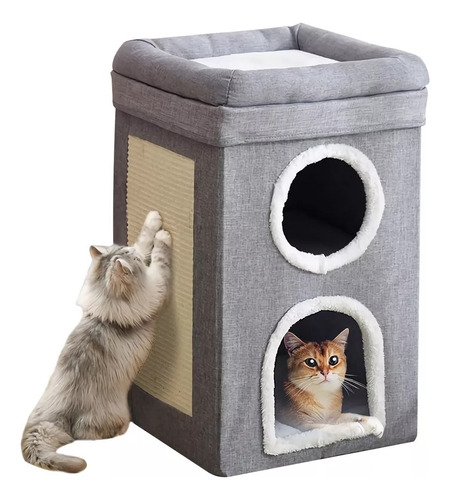 Casa Plegable Para Gatos Cueva Con Rascador Y Cojín Suave