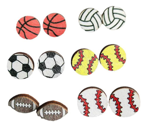 6 Pares De Aretes Deportivos Para Baloncesto, Voleibol, Béis