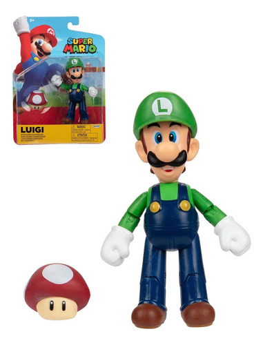 Super Mario Figura Luigi De 4 Pulgadas Con Hongo