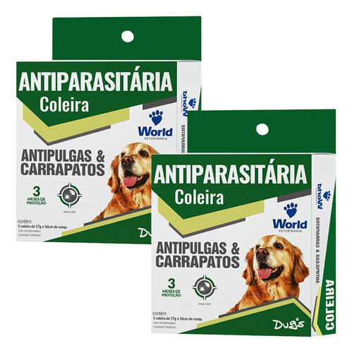 Kit 2 Coleiras Antiparasitária Antipulgas Protetora Cachorro