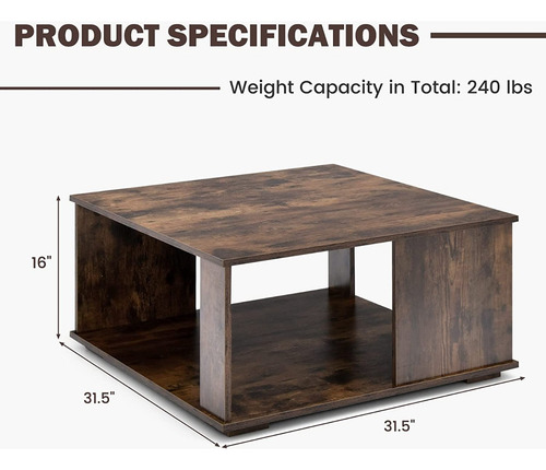 Giantex 32 Square Coffee Table, 2-tier Wooden Table
