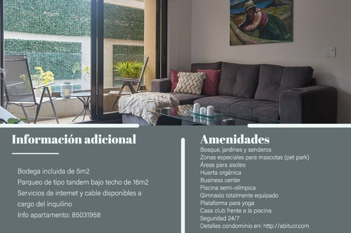 Imagen 8 de 8 de Se Alquila Apartamento Amueblado De 2 Habitaciones En Condominio Ábitu, Curridabat