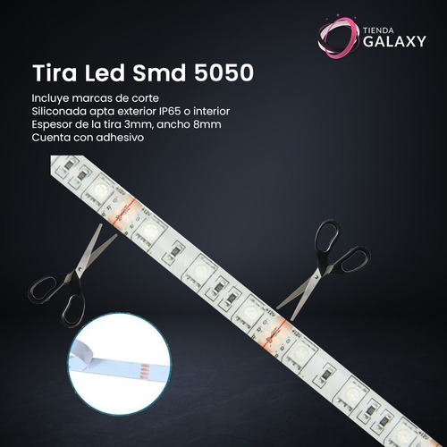 Imagen 5 de 10 de Tira Led Rgb 5050 Exterior 5mts + Fuente Y Control Remoto