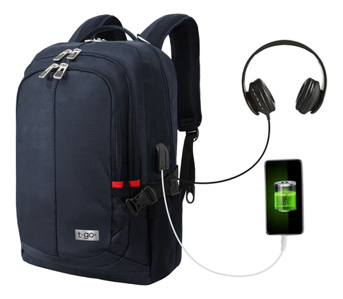 Mochila T-go Ab339 Portanotebook Capacidad Grande 40 Litros Color Azul Diseño de la tela Lisa