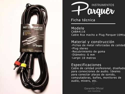 Cable Profesional Rca Macho A Plug Stereo 10 Metros Parquer