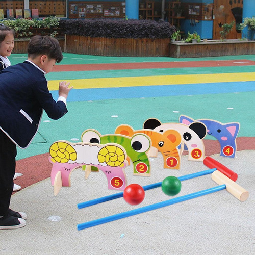 Jogo De Croquet De Madeira Infantil Com Malhos De Madeira