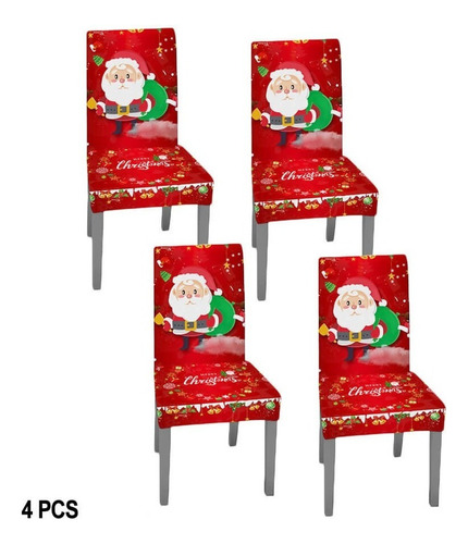 Qw1 4 Fundas Sillas Comedor Asiento Navideños Santa