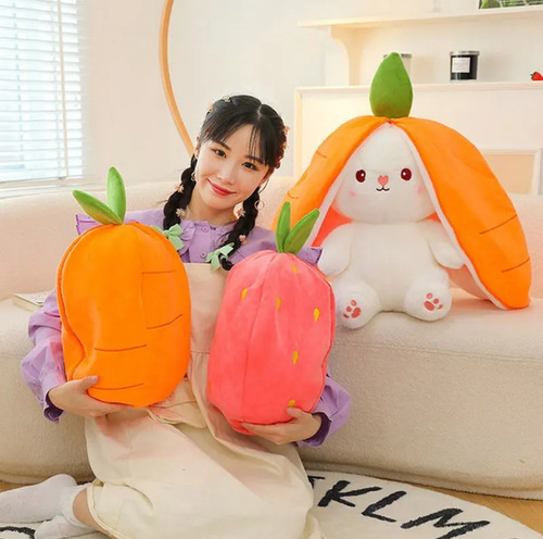 Peluche Conejo Frutal Zanahoria Fresa Orejas Reversible 65cm