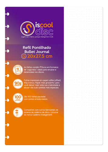 Refil Caderno Disco Inteligente Pontilhado 100 F 90g Grande