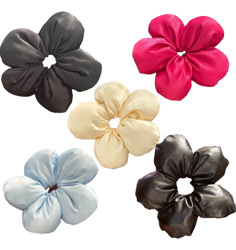 Scrunchie De Flor Gigante Negro Brilloso Brilloso