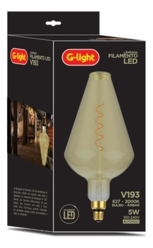 Lampada Filamento Led V193 Ambar 5w 2000k Autovolt E27 Cor da luz Âmbar 2000K 100-240v Auto Volt