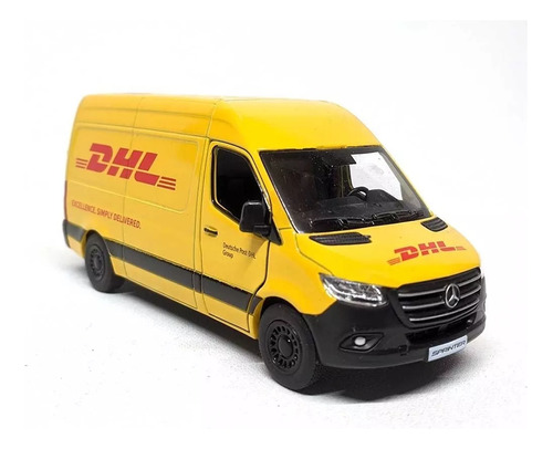 Miniatura Carrinho De Ferro Mercedes Sprinter Dhl Van Cor Amarelo