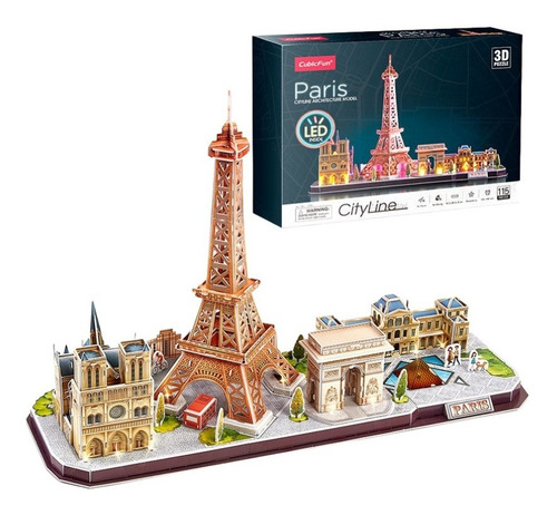 Puzzle 3d | Arquitectura Ciudad De Paris Con Luces Led