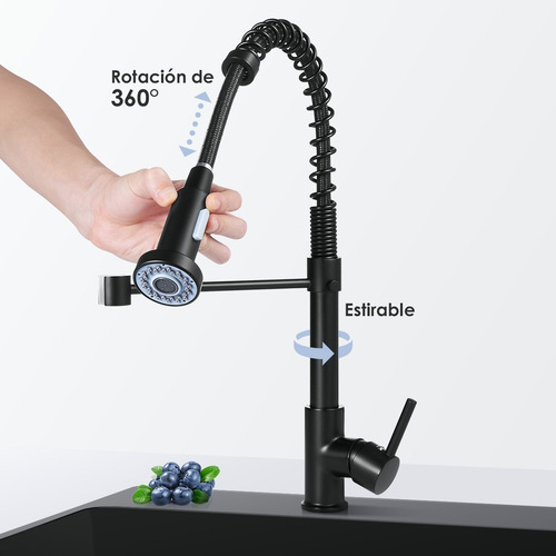 2 Modos Grifo Mezclador Monomando Llave Fregadero De Cocina Negro Mate
