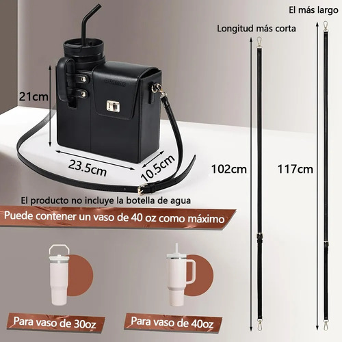 Quanna Termos Bolsa Portátil Cruzada Para Guardar Vasos De Agua Al Aire Libre, Portavasos Para Vaso Stanley Cup De 40 Oz, Portabotellas Con 2 Correas Ajustables Regal Negro