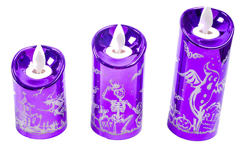 Velas Led Parpadeantes De Halloween Moradas, 3 Piezas, Tamañ