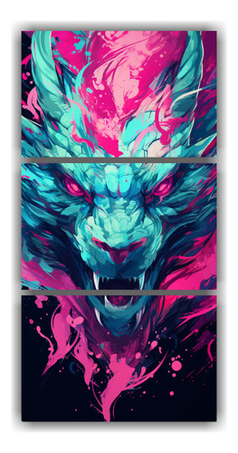 30x60cm Cuadro Decorativo Dragón Turquesa Y Rosa Estilo Neo