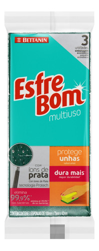 Esponja EsfreBom Multiuso Protege Unhas de espuma de poliuretano e fibra sintética abrasiva amarelo pacote x 3