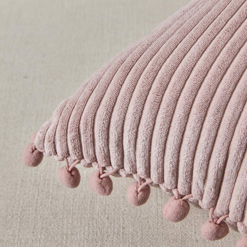 2Pcs Funda de Cojins De Terciopelo De Pana, Con Funda De Almohada De Estilo Bohemio Súper Suave Pom-poms 45x45cm, Color Rosa