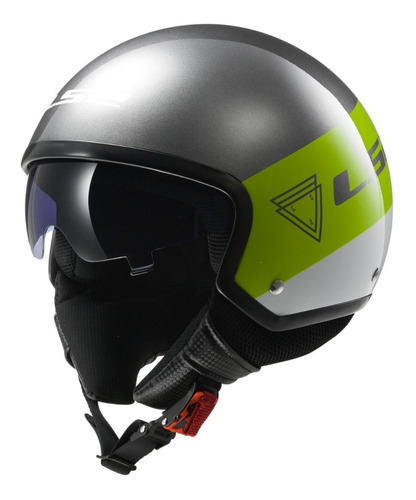 Imagen 10 de 10 de Casco Moto Abierto Ls2 Of561 Wave Beat Green Fluo Brillante