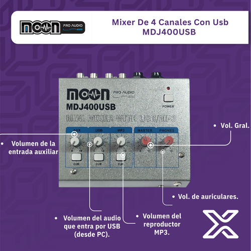 Mixer Moon Mdj400usb Mini Consola Sonido 4 Canales