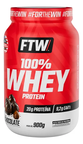 Whey Protein 100% Concentrado Pote 900g Sabor Chocolate - FTW