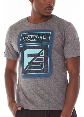 Camiseta Fatal Big Brand Logo Azul Mescla/ Cinza Ref 26991