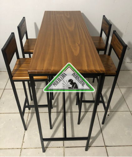 Juego Desayunador Madera Y Hierro Mesa Y Cuatro Butacas