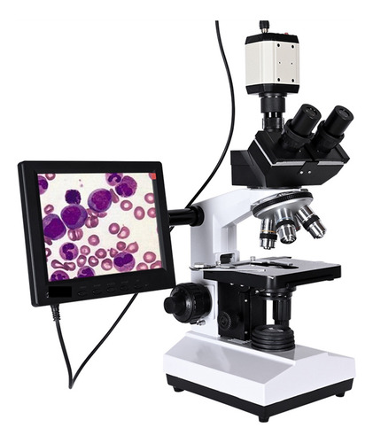 Microscopio Trinocular Hd Biológico De Lab Lcd De 7 40-2500x