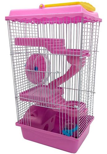 Imagen 1 de 7 de Jaula Hamster Chinchilla 3 Pisos C/ Rueda Ejercicio Bebedero