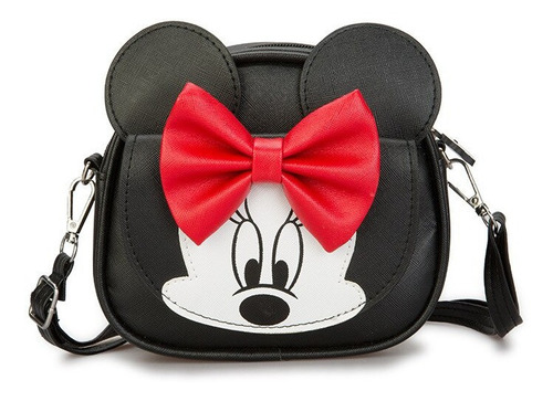 Bolsa Bandolera Para Niña Minnie Color Negro Diseño de la tela PU