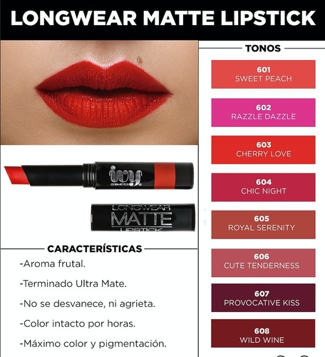 Labial Mate Ivy Larga Duracion Sin Parabenos Varios Tonos